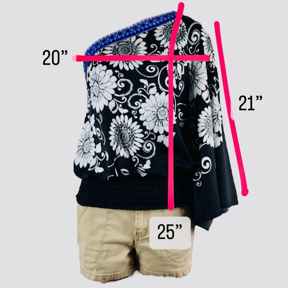 ICE One Shoulder Asymmetrical Purple Sequins White Floral Black Top Medium - Picture 13 of 16